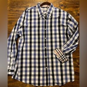Baneberry Men’s L/S  Shirt. Blue/Black/White Check W/ Flip Cuff. 44/Large